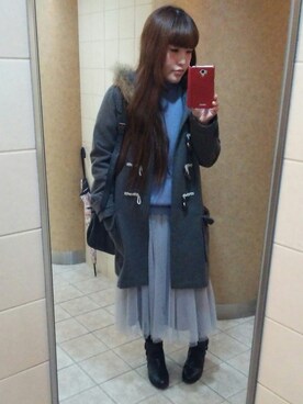 「水色」｜「アイテム（ダッフルコート）」を使った、yuiさん（レディース・151cm）の冬コーディネート
