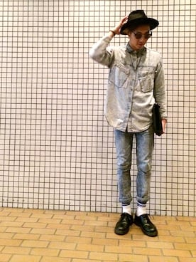 「アイテム（クラッチバッグ）」を使った、Norihitoさん（メンズ・177cm）の春コーディネート