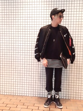 「アイテム（ナイロンジャケット）」を使った、Norihitoさん（メンズ・177cm）の冬コーディネート