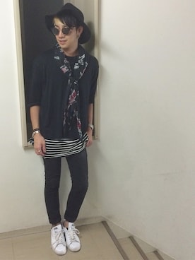 「アイテム（ストール/ショール）」を使った、Norihitoさん（メンズ・177cm）の夏コーディネート