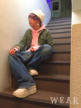 「BellyButton（ベリーボタン）のアイテム」を使った、静流さん（メンズ・174cm）の冬コーディネート