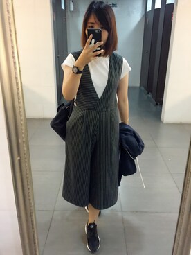「Marjorie（マージョリー）のアイテム（つなぎ/オールインワン）」を使った、エビイ-Abby-🦦さん（レディース・159cm）の秋コーディネート