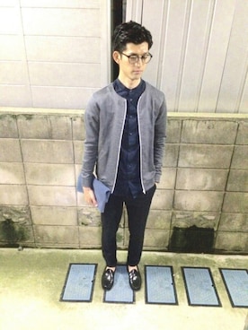 「アイテム（クラッチバッグ、ブルー系）」を使った、atuさん（メンズ・184cm）の春コーディネート