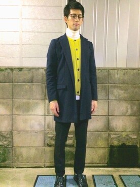 「アイテム（ドレスシューズ、ブルー系）」を使った、atuさん（メンズ・184cm）の冬コーディネート