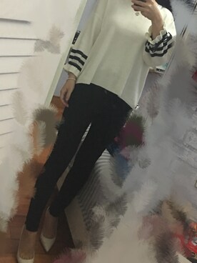 「zowzow(chinese brand)のアイテム（トップス、ホワイト系）」を使った、阿miu白白さん（レディース・160cm）の夏コーディネート