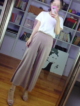 「no brand（ノーブランド）のアイテム（Tシャツ/カットソー、ホワイト系）」を使った、阿miu白白さん（レディース・160cm）の夏コーディネート