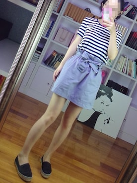 「DAZZLE（ダズル）のアイテム（スカート、ブルー系）」を使った、阿miu白白さん（レディース・160cm）の夏コーディネート