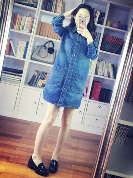 「STELLA McCARTNEY（ステラマッカートニー）のアイテム（ワンピース、ブルー系）」を使った、阿miu白白さん（レディース・160cm）の秋コーディネート
