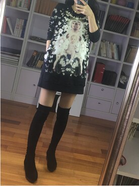 「Robert Clergerie（ロベールクレジュリー）のアイテム（ブーツ、ブラック系）」を使った、阿miu白白さん（レディース・160cm）の秋コーディネート