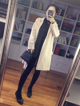 「Max Mara（マックスマーラ）のアイテム（ダッフルコート、ピンク系）」を使った、阿miu白白さん（レディース・160cm）の秋コーディネート