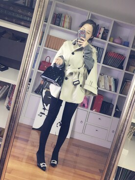 「ELANDのアイテム（ジャケット/アウター、ベージュ系）」を使った、阿miu白白さん（レディース・160cm）の秋コーディネート