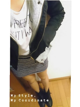 「ボーダースカート」｜「アイテム（ライダースジャケット）」を使った、yuuさん（レディース・164cm）の春コーディネート