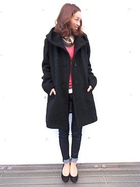 「Q（キュー）のアイテム（ダッフルコート）」を使った、takanoさん（レディース・154cm）の冬コーディネート