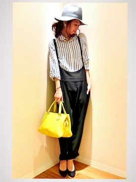 「Q（キュー）のアイテム（サロペット/オーバーオール）」を使った、takanoさん（レディース・154cm）の春コーディネート