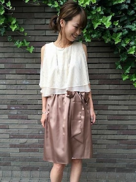 「アイテム（ドレス、ブラウン系）」を使った、takanoさん（レディース・154cm）の夏コーディネート