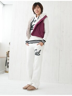 「アイテム（ベスト、パープル系）」を使った、nana7さん（レディース・165cm）の冬コーディネート