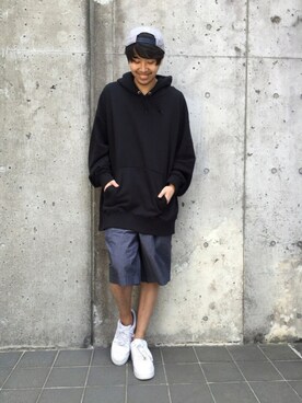「NIKE（ナイキ）のNIKE ナイキ AIR FORCE 1 07 エアフォース 1 07 111WHT/WHT（スニーカー、ホワイト系）」を使った、TOTOROさん（メンズ・183cm）の春コーディネート