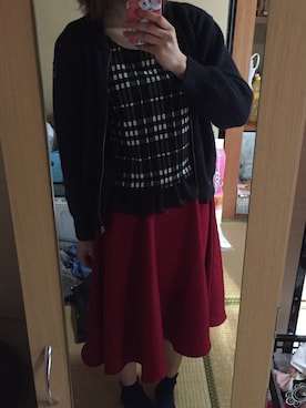 「赤スカート」｜「アイテム（ブルゾン）」を使った、たーゆさん（レディース・159cm）の春コーディネート