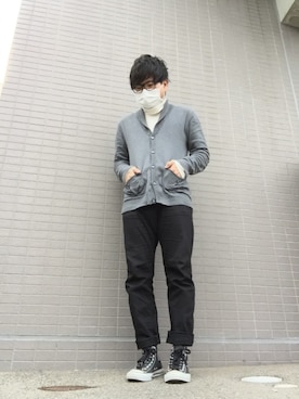 「H&M（エイチ・アンド・エム）のアイテム（カーディガン/ボレロ）」を使った、ふみ。さん（メンズ・170cm）の冬コーディネート
