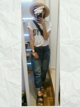 「green label relaxing（グリーンレーベルリラクシング）の★★[NET限定]GC Cデニム サルエルパンツ（デニムパンツ、ブルー系）」を使った、ぽっちさん（レディース・143cm）の夏コーディネート