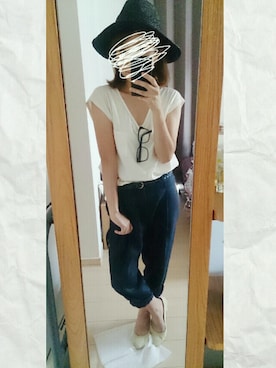 「URBAN RESEARCH（アーバンリサーチ）のアイテム（パンツ、ブルー系）」を使った、ぽっちさん（レディース・143cm）の夏コーディネート