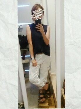 「JEANASIS（ジーナシス）の5Gコットンアゼベスト/562443 （ベスト、ブルー系）」を使った、ぽっちさん（レディース・143cm）の夏コーディネート