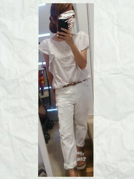 「Honeys（ハニーズ）のアイテム（パンツ、ホワイト系）」を使った、ぽっちさん（レディース・143cm）の夏コーディネート