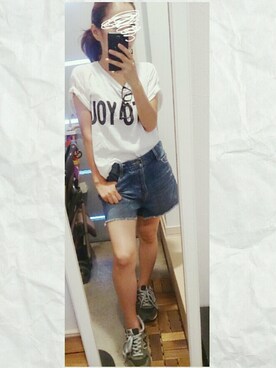 「MAJESTIC LEGON（マジェスティックレゴン）のアイテム（パンツ、ブルー系）」を使った、ぽっちさん（レディース・143cm）の夏コーディネート