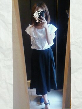 「Chico（チコ）のフリルチュニック（シャツ/ブラウス、その他）」を使った、ぽっちさん（レディース・143cm）の夏コーディネート