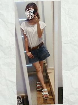 「MAJESTIC LEGON（マジェスティックレゴン）のフロントクロスサンダル（サンダル、ブルー系）」を使った、ぽっちさん（レディース・143cm）の夏コーディネート