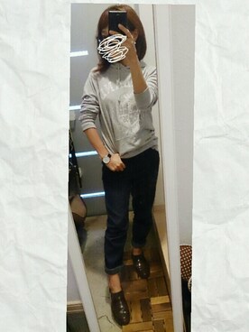 「 LOWRYS FARMのアイテム（トップス、グレー系）」を使った、ぽっちさん（レディース・143cm）の秋コーディネート