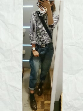 「Bershka（ベルシュカ）のアイテム（トップス、ブルー系）」を使った、ぽっちさん（レディース・143cm）の秋コーディネート