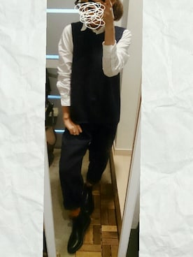 「JEANASIS（ジーナシス）の5Gコットンアゼベスト/562443 （ベスト、ブルー系）」を使った、ぽっちさん（レディース・143cm）の秋コーディネート