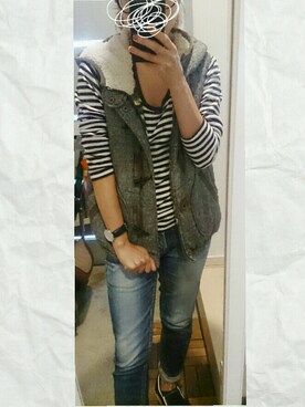 「one after another NICE CLAUP（ワンアフターアナザーナイスクラップ）のアイテム（ジャケット/アウター、グレー系）」を使った、ぽっちさん（レディース・143cm）の秋コーディネート