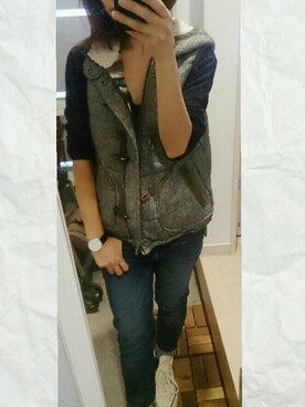 「one after another NICE CLAUP（ワンアフターアナザーナイスクラップ）のアイテム（ジャケット/アウター、グレー系）」を使った、ぽっちさん（レディース・143cm）の秋コーディネート