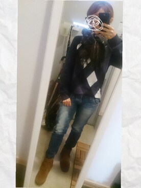 「H&M（エイチ・アンド・エム）のアイテム（ニット/セーター、ブルー系）」を使った、ぽっちさん（レディース・143cm）の秋コーディネート