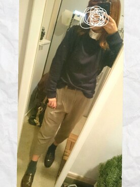 「GLOBAL WORK（グローバルワーク）の【人気の付け襟】アソートエリツキカットプルオーバー長袖/555910（Tシャツ/カットソー、ブルー系）」を使った、ぽっちさん（レディース・143cm）の秋コーディネート