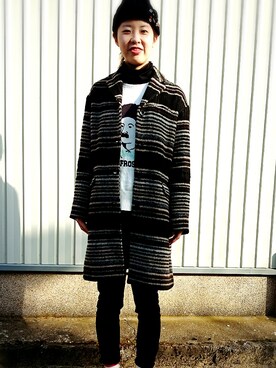 「ニットキャップ」｜「アイテム（チェスターコート）」を使った、tomo(お休み中) さん（レディース・165cm）の春コーディネート