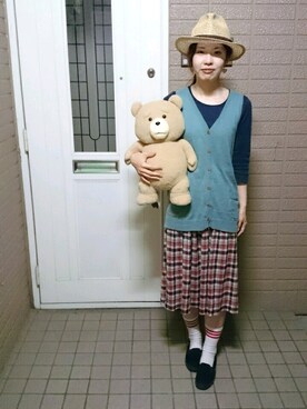 「ペーパーハット」｜「アイテム（雑貨/ホビー）」を使った、tomo(お休み中) さん（レディース・165cm）の夏コーディネート