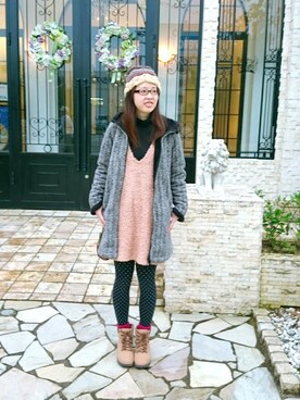 「CHEER（チアー）のアイテム（帽子）」を使った、tomo(お休み中) さん（レディース・165cm）の冬コーディネート