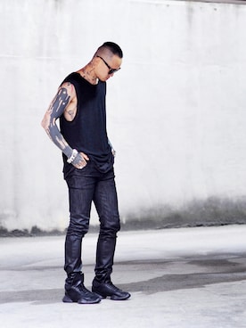 「RICK OWENS」｜「アイテム（その他シューズ）」を使った、STREETPERさん（メンズ・180cm）の夏コーディネート