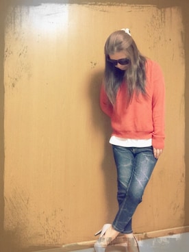 「YEVS（イーブス）のアイテム（ニット/セーター、オレンジ系）」を使った、iamkantyさん（レディース・154cm）の冬コーディネート