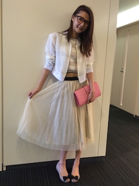 「透け素材」｜「アイテム（ジャケット/アウター）」を使った、美優さん（レディース・168cm）の春コーディネート