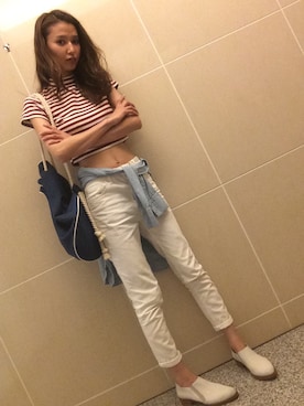 「ショート丈トップス」｜「アイテム（ブーティ）」を使った、美優さん（レディース・168cm）の夏コーディネート