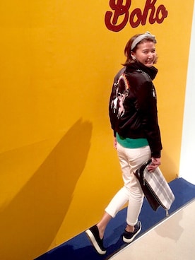 「UNIF（ユニフ）のアイテム（ブルゾン）」を使った、美優さん（レディース・165cm）の秋コーディネート