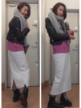 「スウェットスカート」｜「アイテム（ライダースジャケット）」を使った、美優さん（レディース・165cm）の冬コーディネート