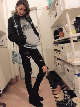 「UNIF（ユニフ）のアイテム（ブルゾン）」を使った、美優さん（レディース・165cm）の冬コーディネート