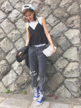 「UNIF（ユニフ）のアイテム（ブルゾン）」を使った、美優さん（レディース・165cm）の春コーディネート