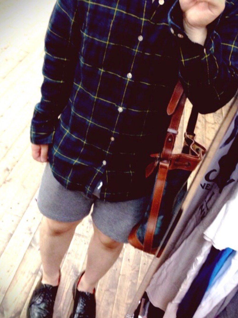 「まいフェス 2、supreme、American Apparel、Ralph Lauren、vintage、ウイングチップ、革靴、チェックシャツ」｜「Supreme のアイテム（シャツ/ブラウス、グリーン系）」を使った、サトーたくまさん（メンズ・162cm）の秋コーディネートの1枚目の写真