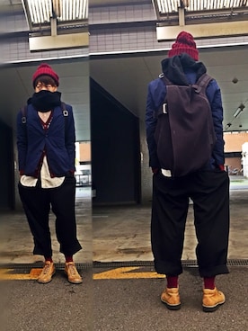「Guess（ゲス）のアイテム（ブーツ）」を使った、mefoxさん（メンズ・178cm）の冬コーディネート